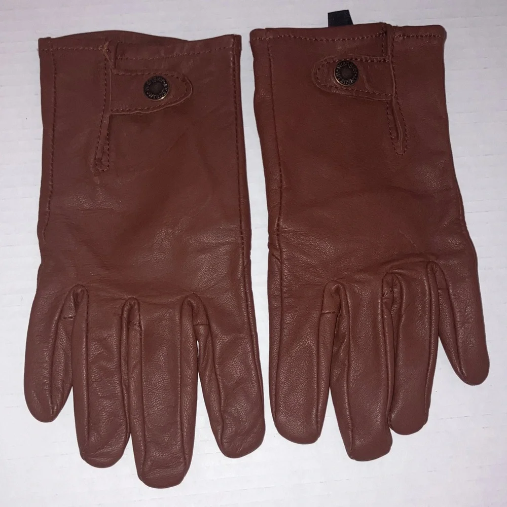 Wrangler Brown Leather Gloves with Snap Size Medium
